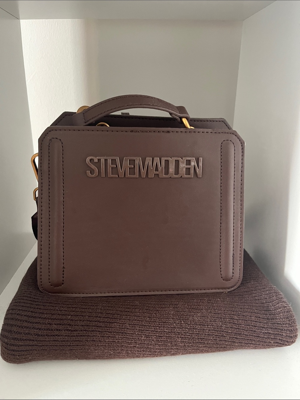 Steve Madden Chocolate Brown Box Satchel with Top Handle - Picture 1 of 6